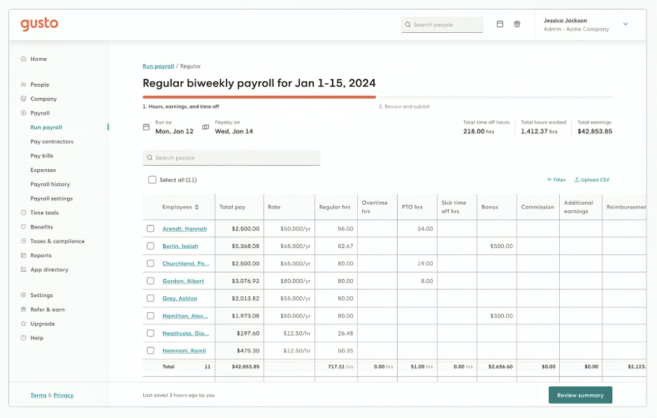 Gusto vs Justworks: Gusto Payroll Capabilities